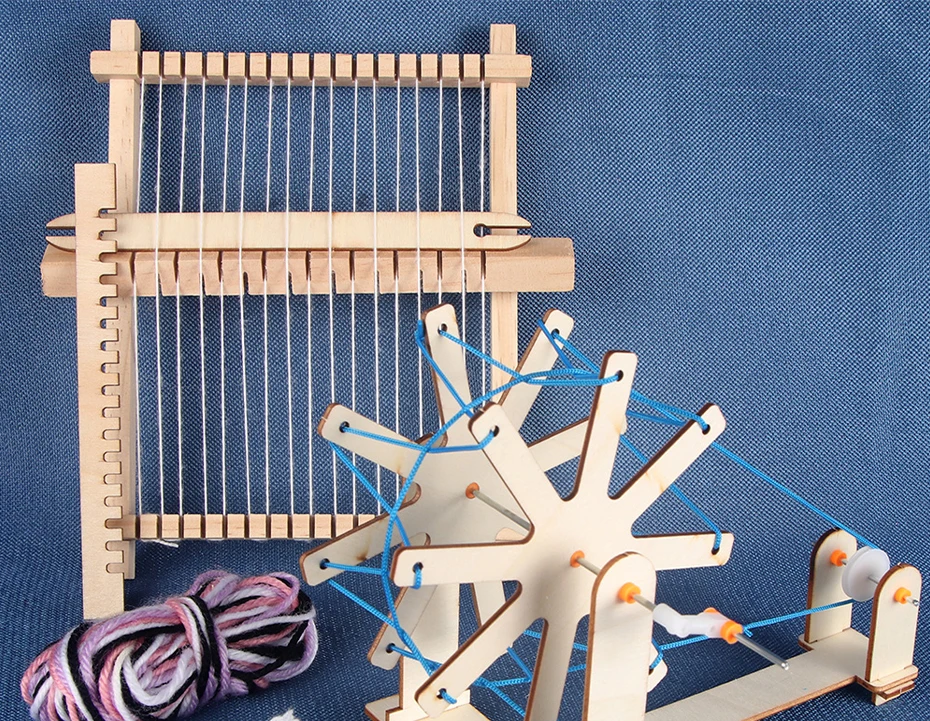Qjh Mini Webstuhl Kinder Multi-Craft Holz Strick webstühle Set Webstuhl Holz Spinnrad DIY gewebtes Set für Anfänger – Detail 1