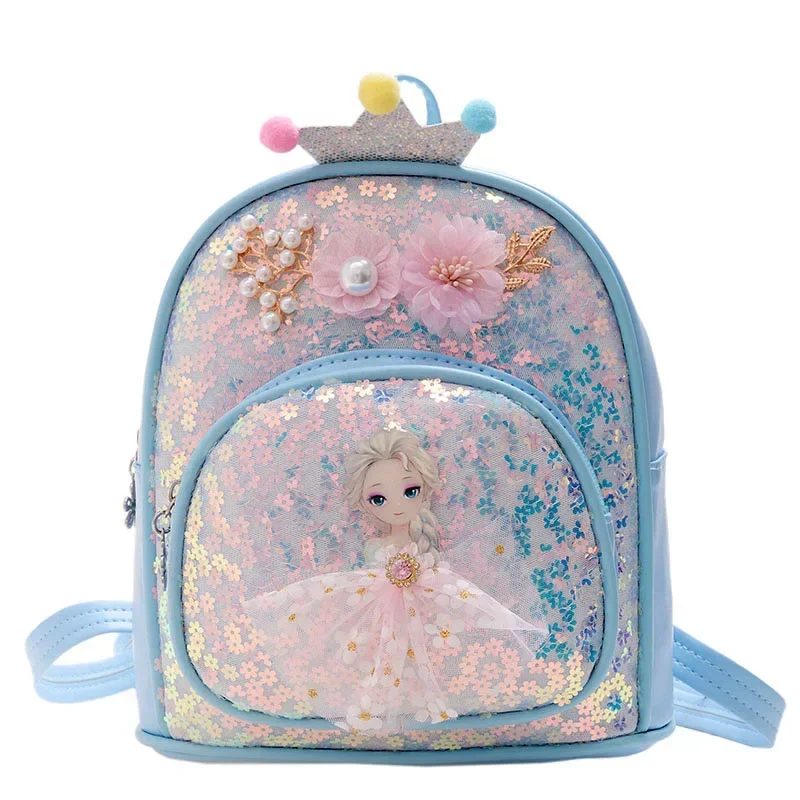 

Disney Frozen Elsa Preschool children Backpack Mini pu Princess Sequins Shoulder Bag children Accessories Schoolbag Cartoon hand