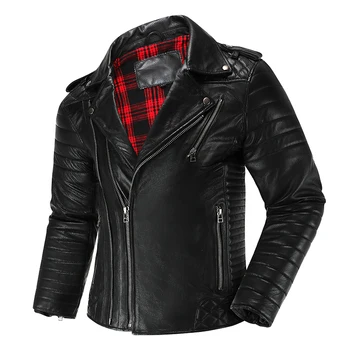New First-Layer Cowhide Motorcycle Leather Jacket, Youth Fashion Short Lapel Motorcycle Flight Suit, Warm Diagonal Zipper Jacket