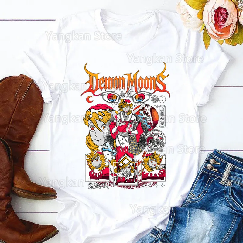 

Женская футболка с принтом Demon Doma Douma, повседневная белая рубашка с круглым вырезом, футболка с короткими рукавами и графическим принтом