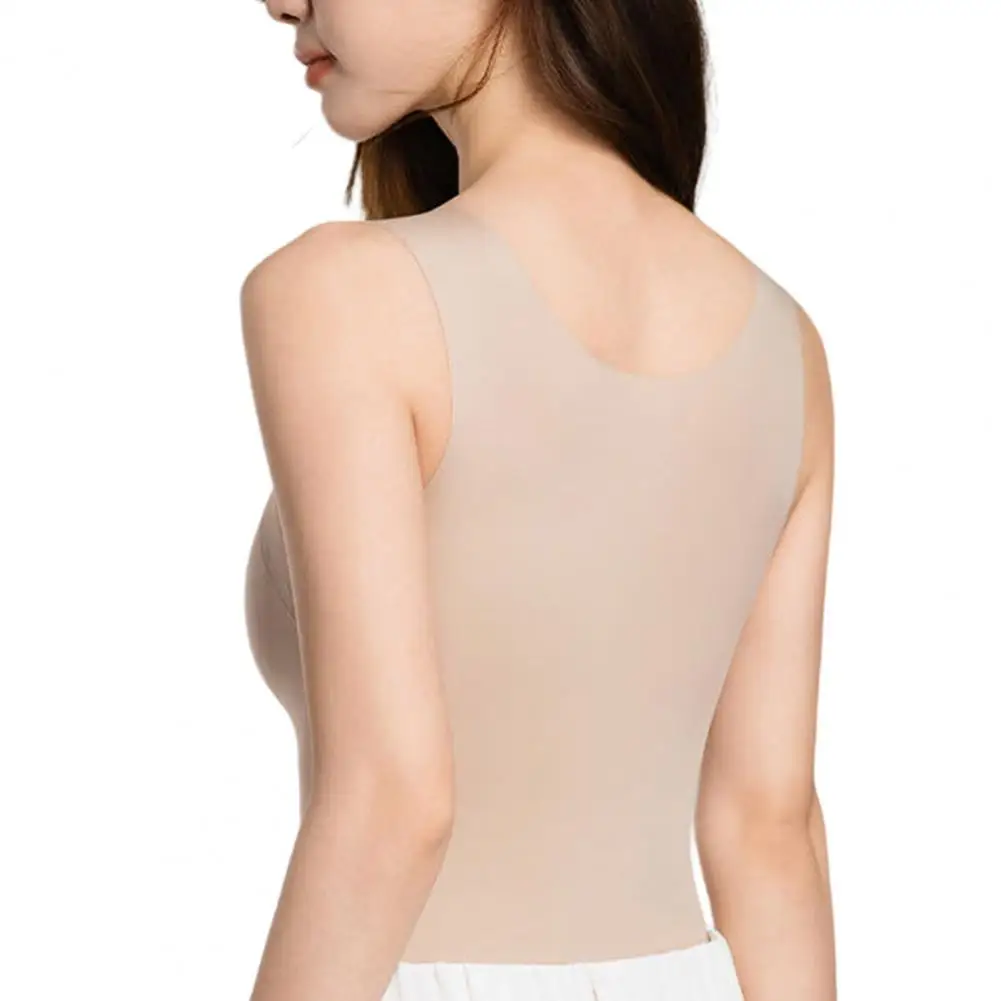 U-Neck Sleeveless Built-In Bra Top, Women Super Soft Stretch Fabric Wireless Padding Comfort Bra Layering