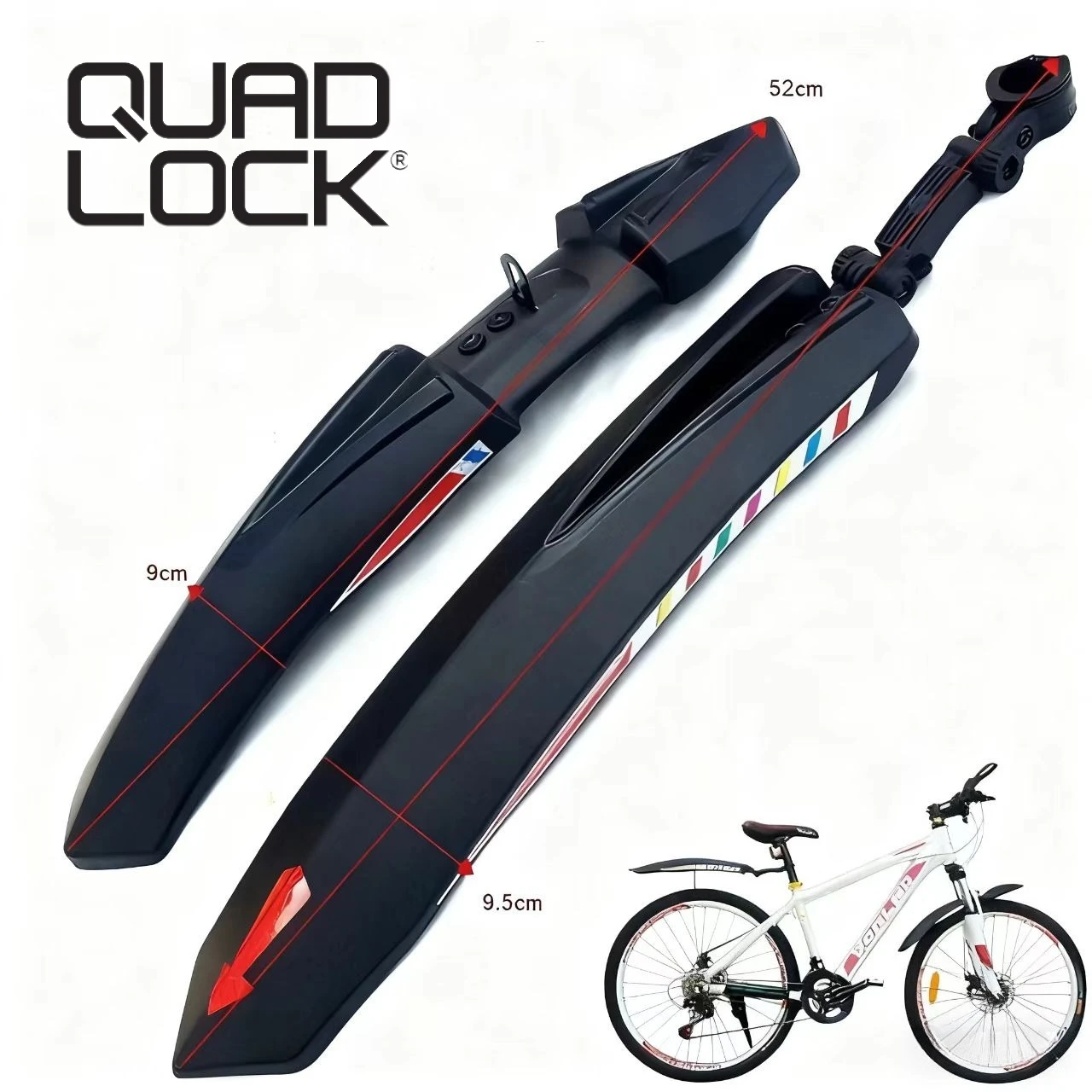 

QUAD LOCK Bicycle Splash Fenders with Reflective Stickers Front Rear Mud Guard Universal Mud Flaps