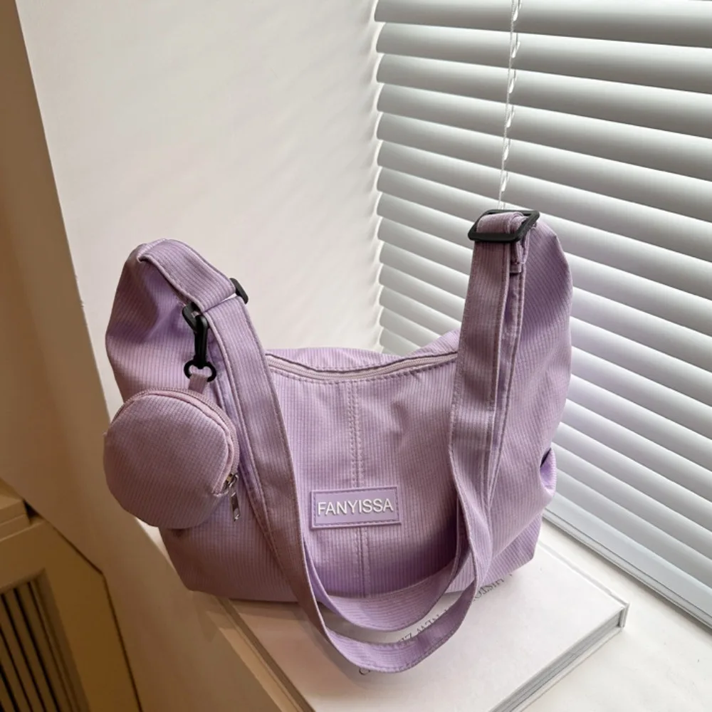 

Korean Style Lightweight Shoulder Bag Cream Color Solid Color Canvas Bag with Coin Purse Handbag Large Capacity