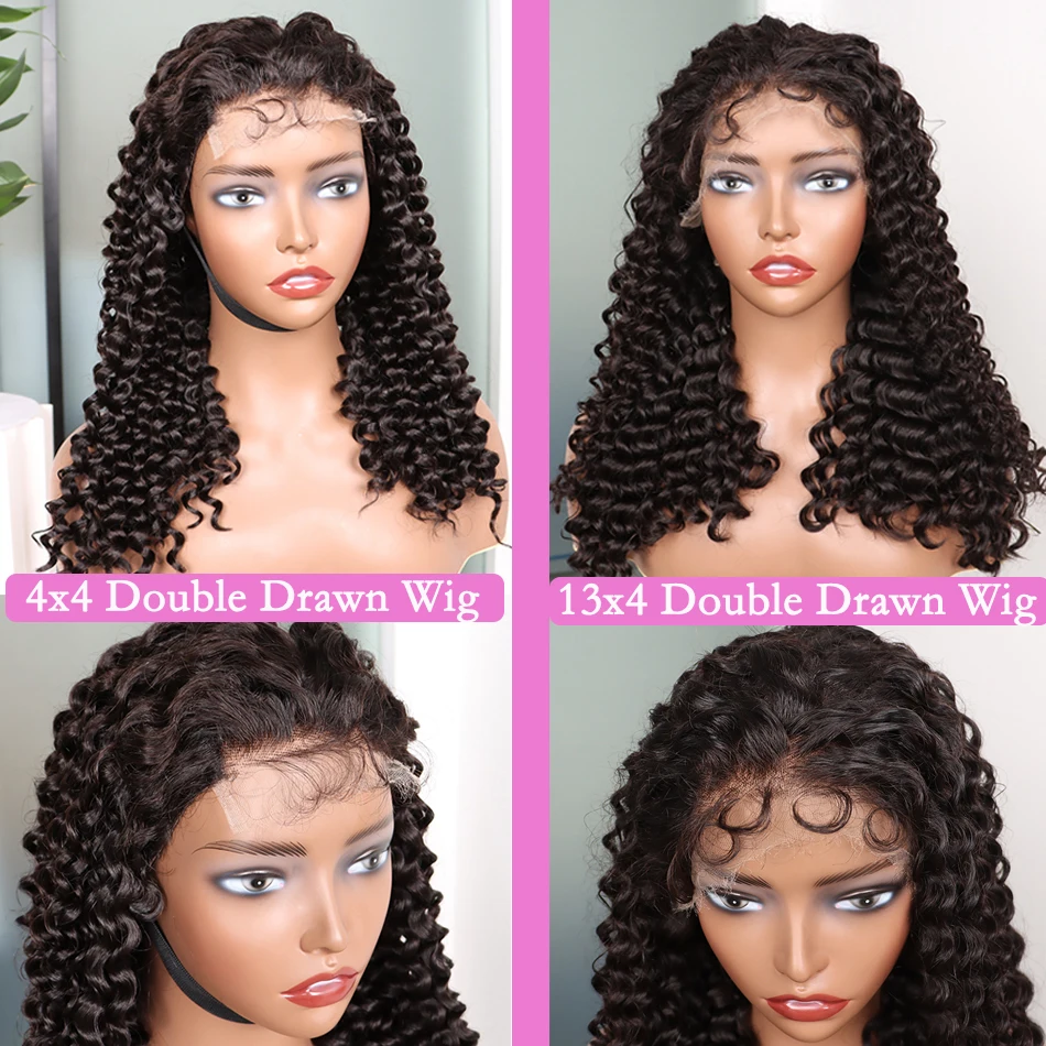 Super Double Drawn Deep Curly Human Hair Wigs 4x4 13x4 HD Lace Closure Frontal Wig 200% Density Natural 1B Color Raw Virgin Hair