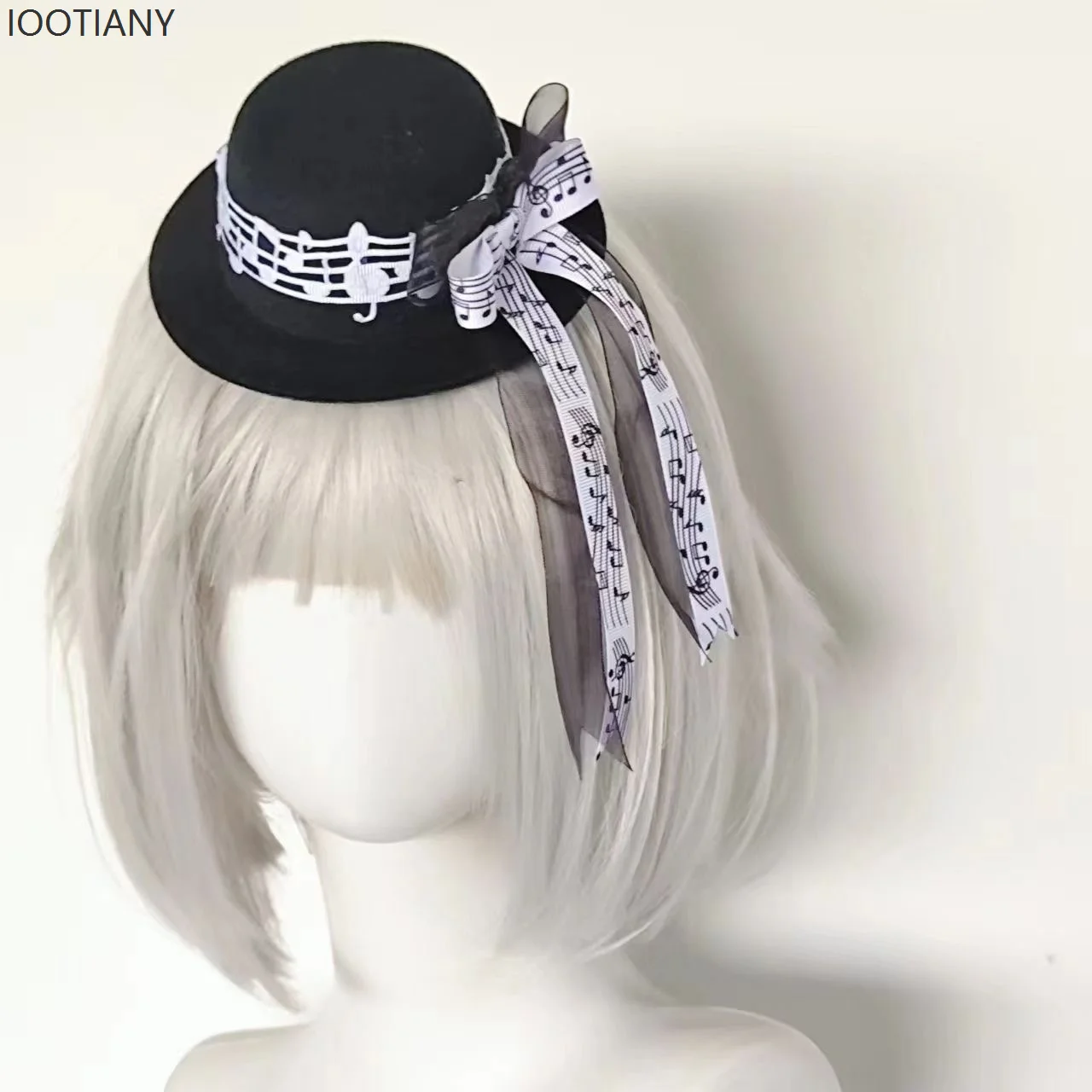 Vrouwen Harajuku Stijl Boog Leuke Mini Muzieknoot Hoed Y2k Lolita Lint Japanse Hoed Kant Hoofdtooi Kleine Hoed Accessoires 2025