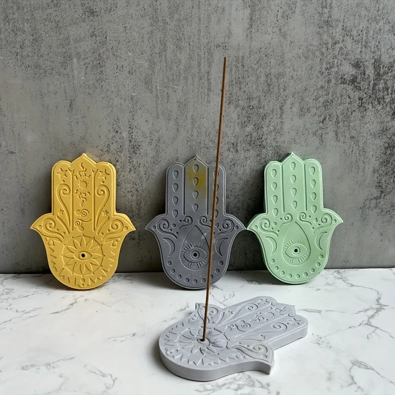 Fatima Lucky Hand Silicone Molds Hamasa Hand for Cement Incense Holder Tray Concrete Incense DIY Cement Bracket Crafts Moulds