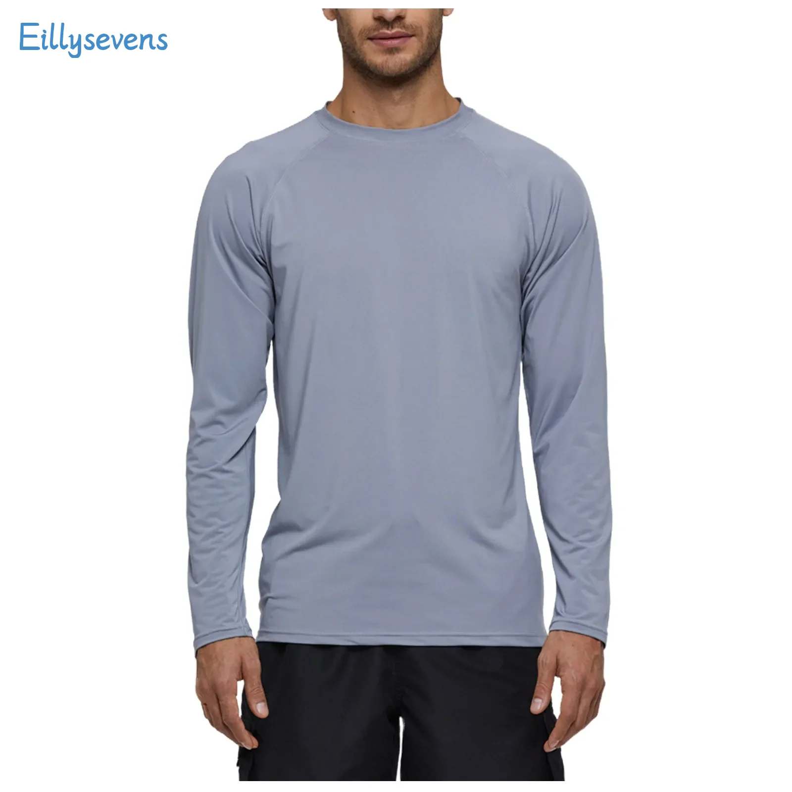 Men Solid Color Tops Causal Comfy Long-Sleeved Loose Clothing Beach Vacation Quick-Drying Surfing Swimwear Daily All-Match Tops