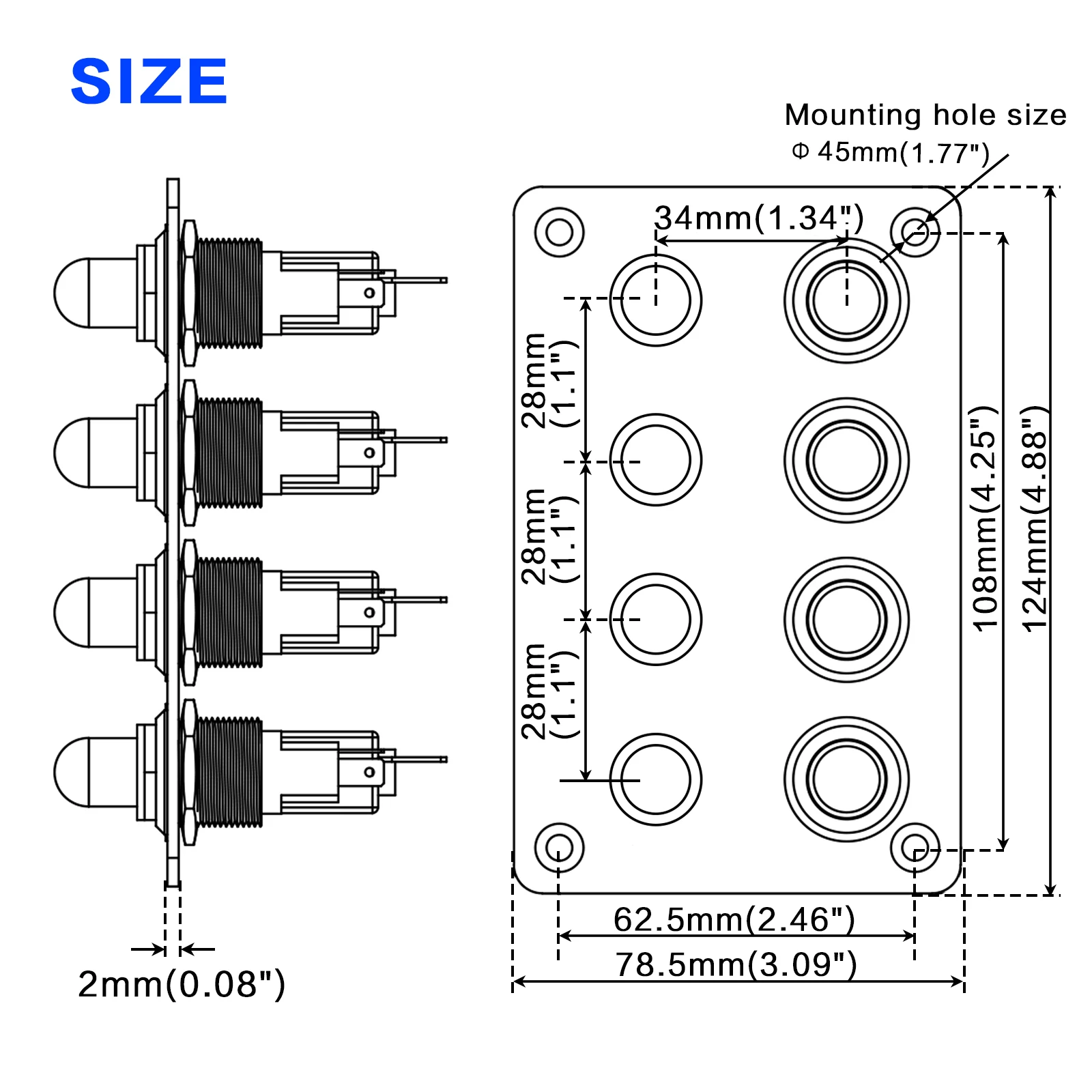 Oxidation-Resistant Aluminium 4 Gang ON-Off Ignition Push Button Switch Panel with Reset Circuit Breakers