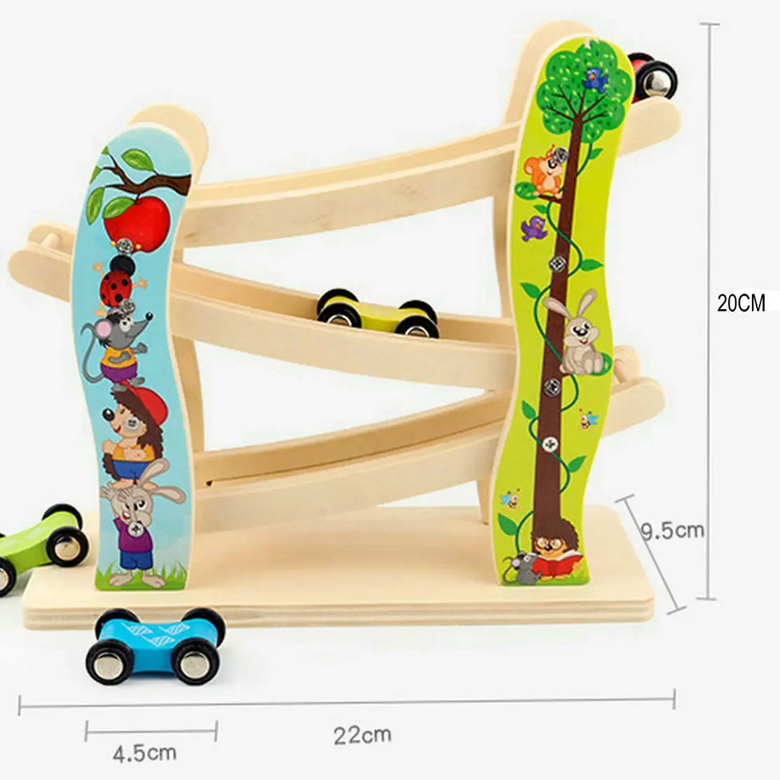 Three-track Glide Car Toy Wooden Creative Toy Colorful Building Block Track Car Set Children's Inertia Glider Puzzle