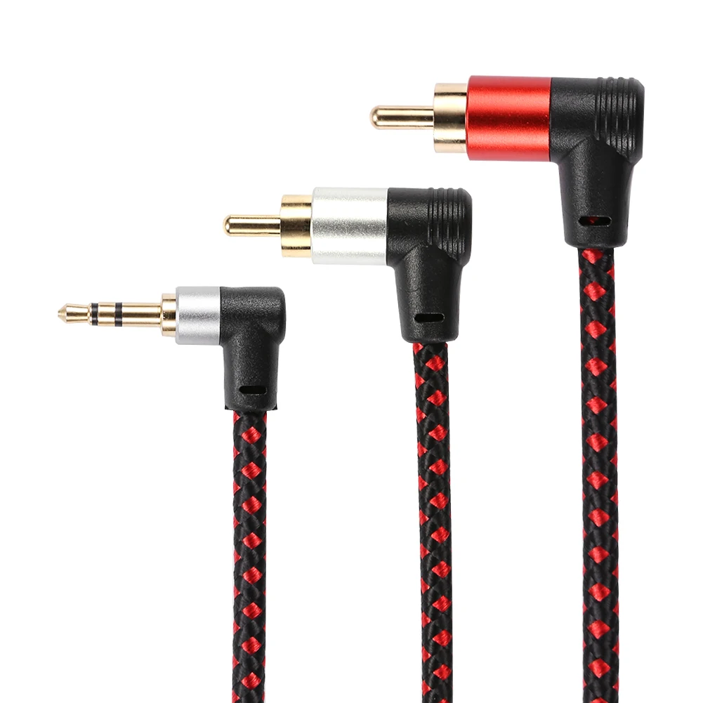 Nku 90 Degree 3.5mm Male To 2 RCA Male Jack Audio Cable Durable Practical Right Angle AUX Y Splitter Cord for MP3 Amplifier