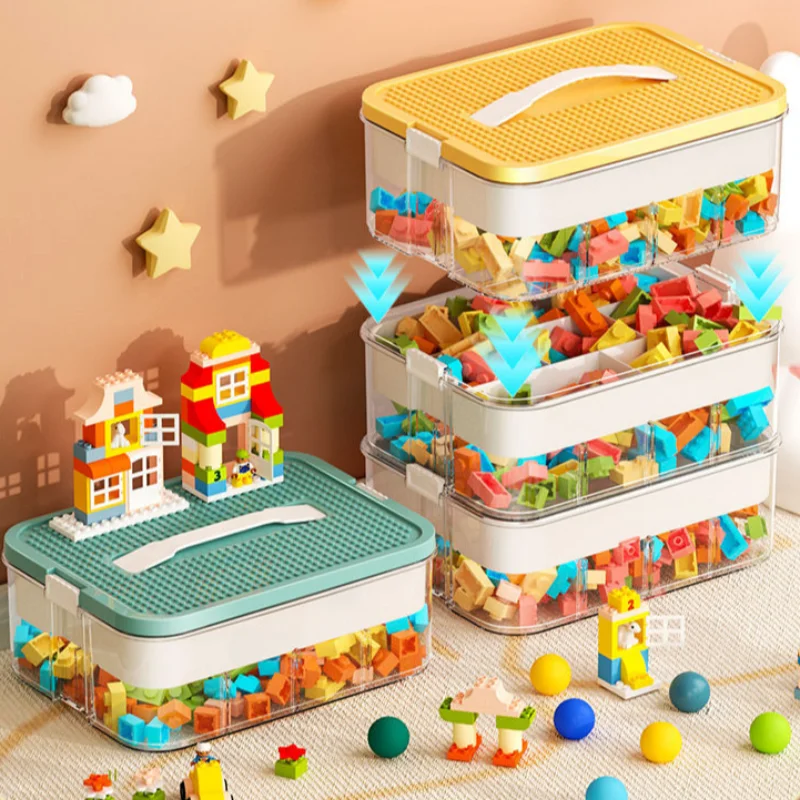 Organizzatore di giocattoli per bambini trasparente classificato impilabile a 2 strati con coperchio Kit di pronto soccorso multifunzione Organizer per la conservazione dei medicinali