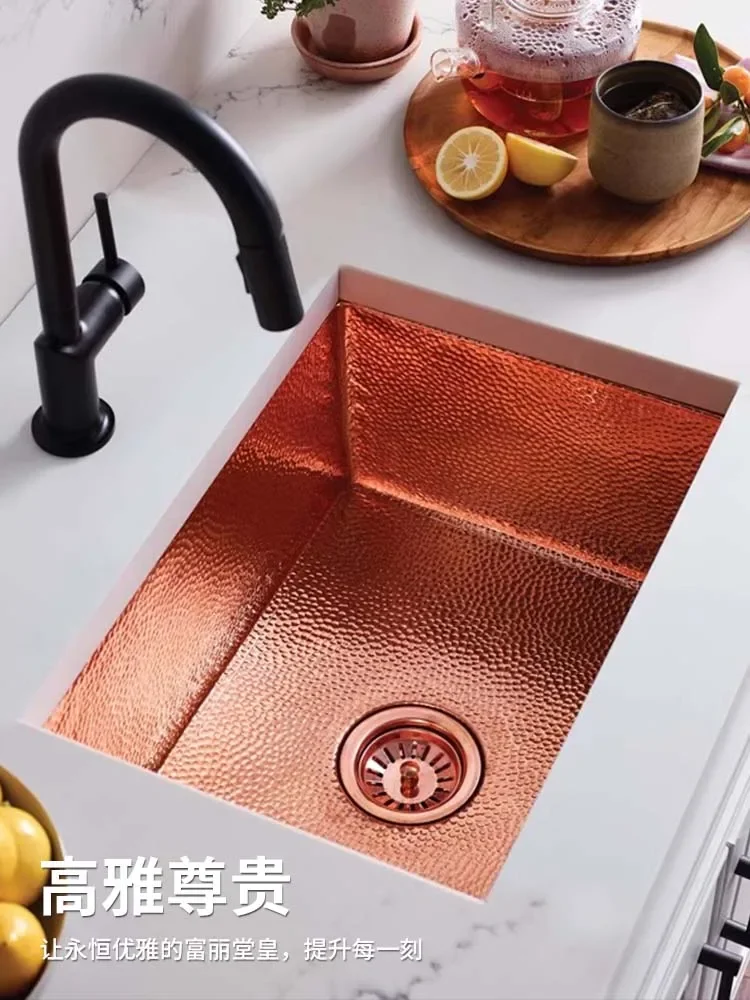 Retro kitchen single slot embedded in the island vegetable sink pure copper gold under the counter  basin dishwasher