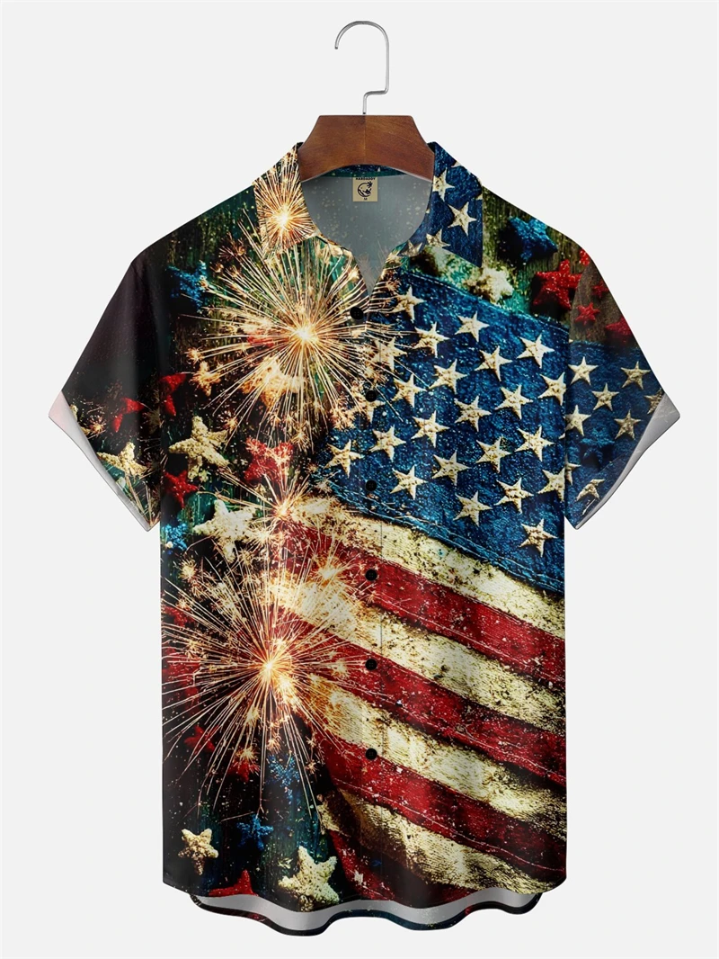 

Men's Hawaiian Shirt Eagle & US Flag Print Casual Short Sleeve Button Down For Summer Beach Blouse 250th Anniversary Shirts