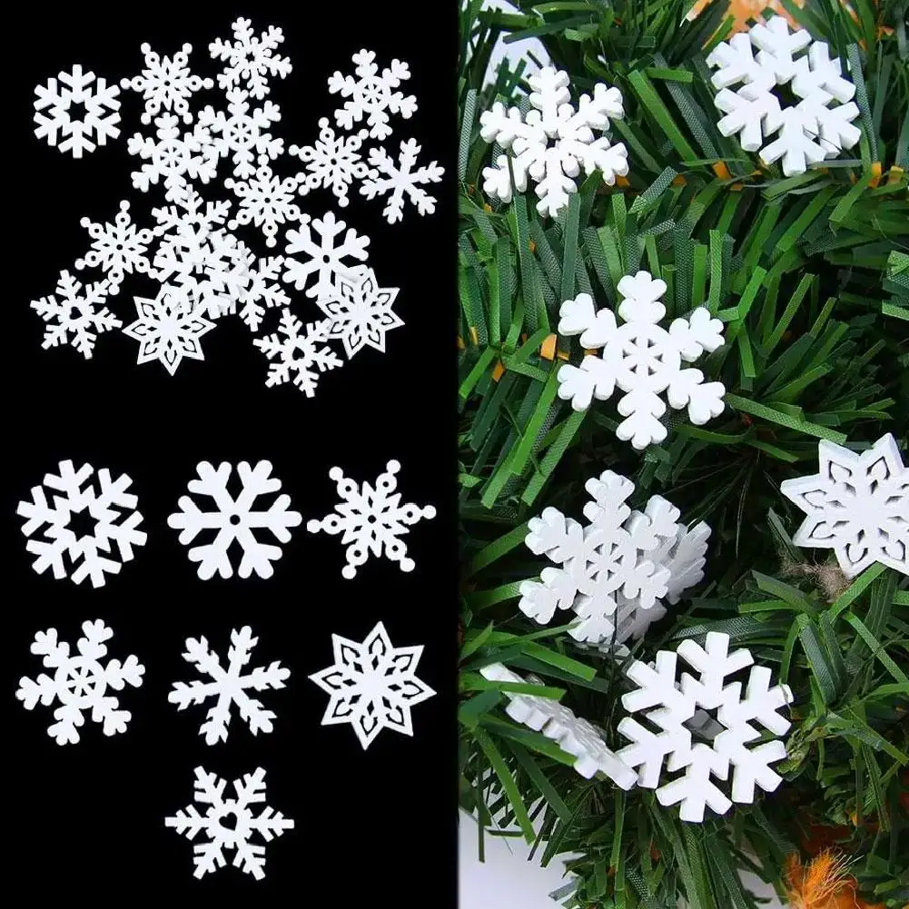 50pcs Wooden Snowflakes for Christmas, DIY Ornaments, Eco-Friendly Home Decor, Perfect for Craft Projects and Tree Decoration