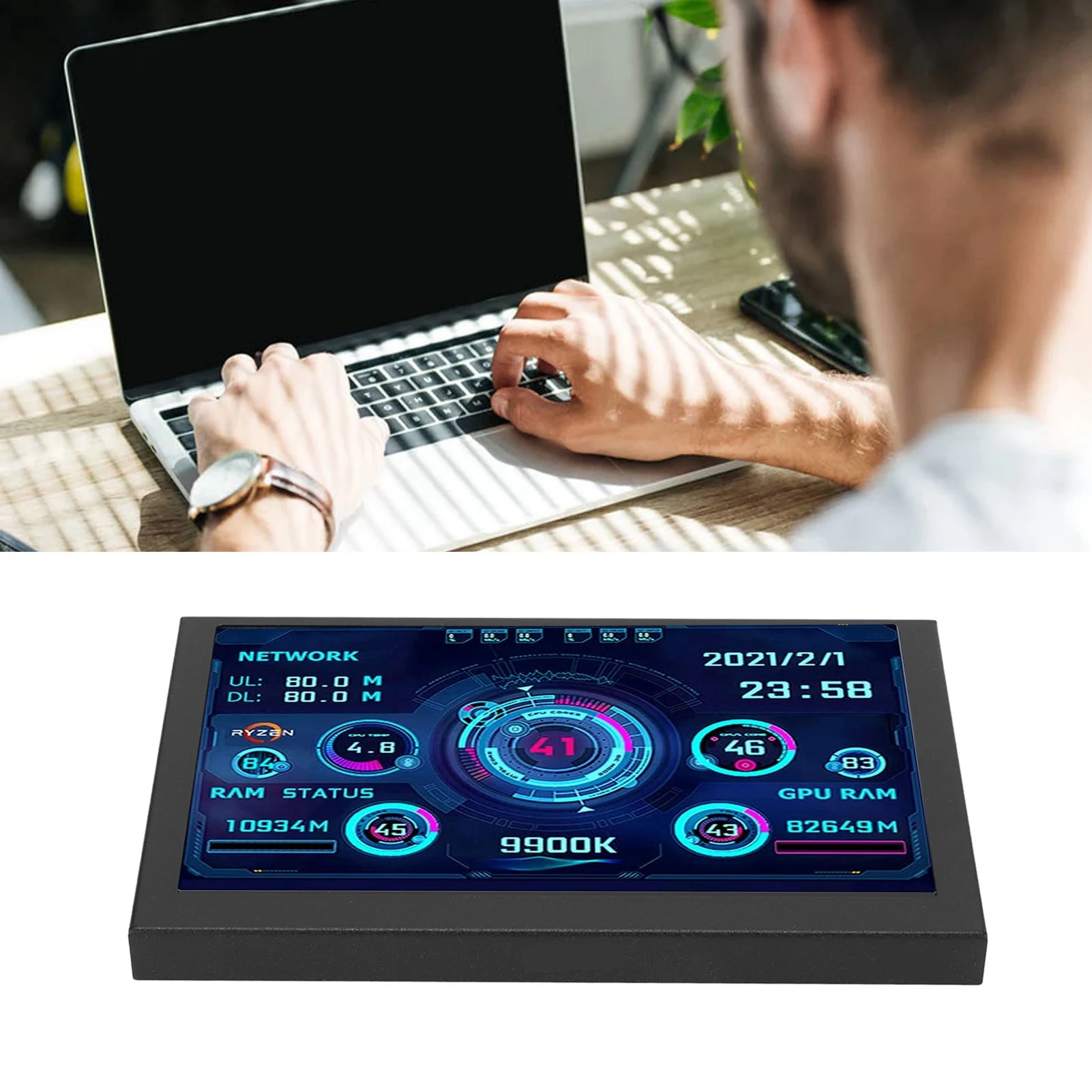 

PC CPU Data Monitor 5in USB C TYPE C Temperature Display PC CPU GPU Data Monitor Mini ITX PC Case Monitor