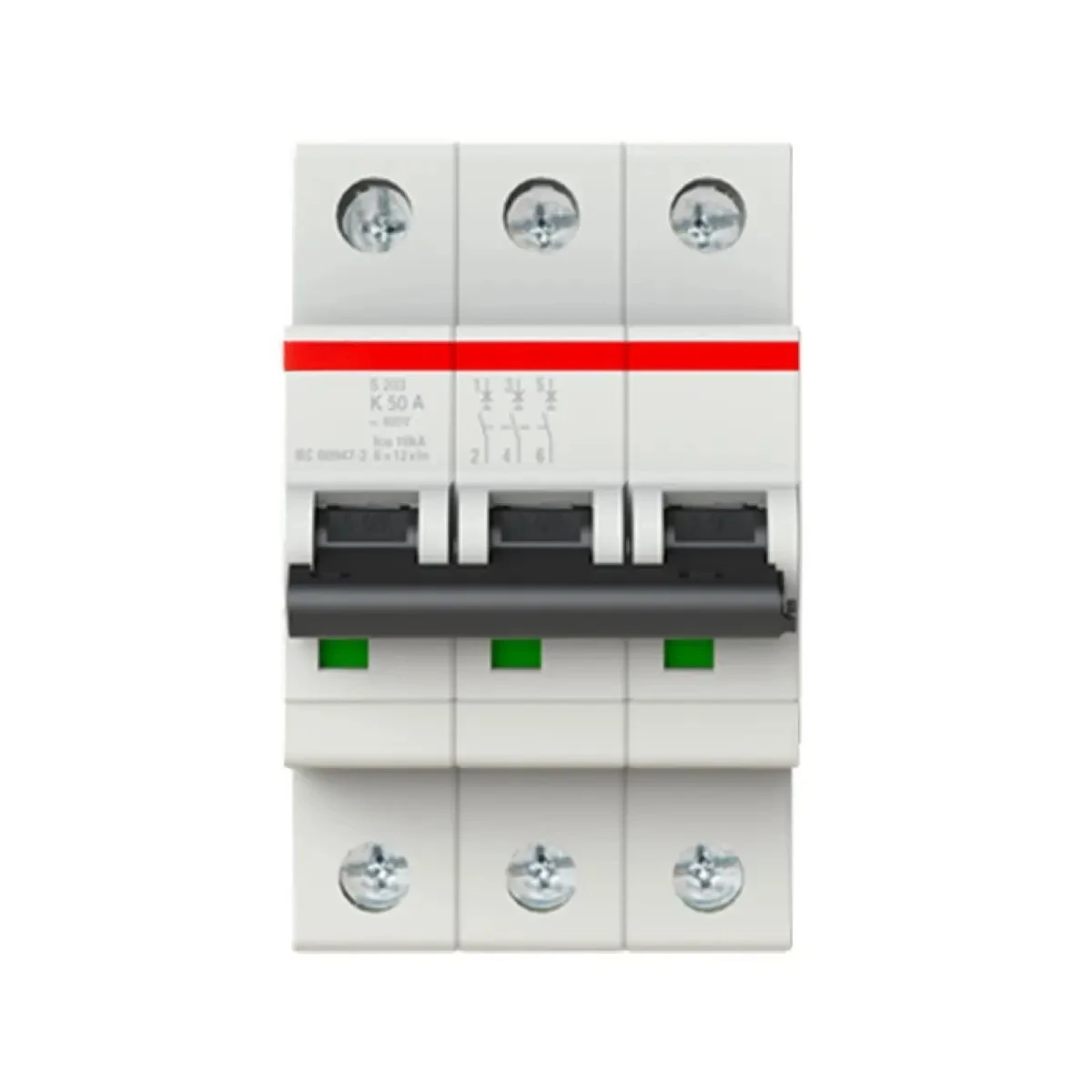 4 Pcs S203-K50 Miniature Circuit Breaker | 3P 50A K-Type 10kA MCB (10115637/2CDS253001R0577)