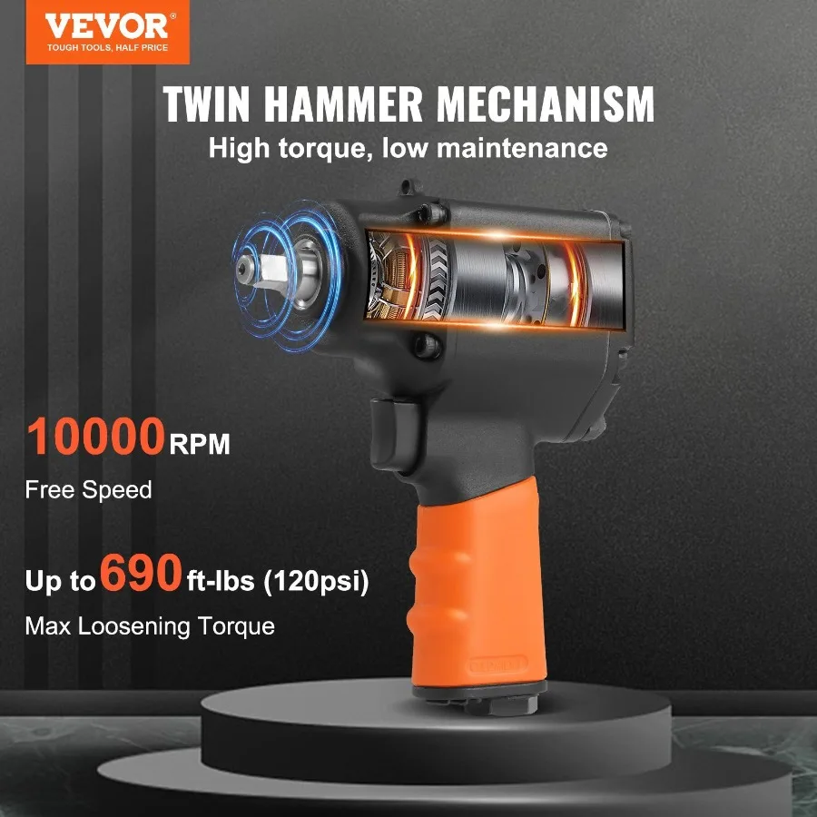 3/8-Inch Drive Air Impact Wrench Lightweight Pneumatic Impact Gun for Auto Repairs and Maintenance Up to 690ft-lbs Nut-busting