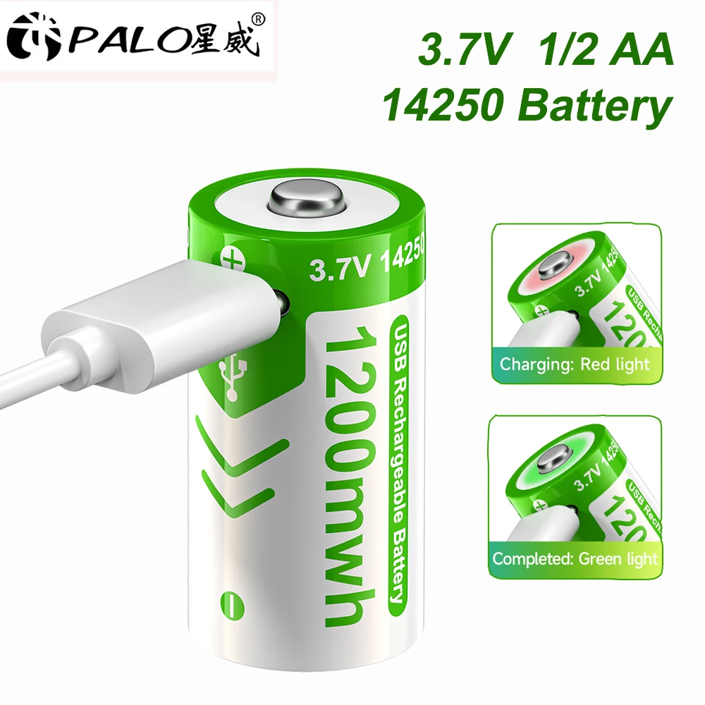 3.7V 1/2 AA Battery 1200mWh 14250 ER14250 Rechargeable Lithium Batteries USB type-c charging For PLC CNC Machine Tools Gas Meter