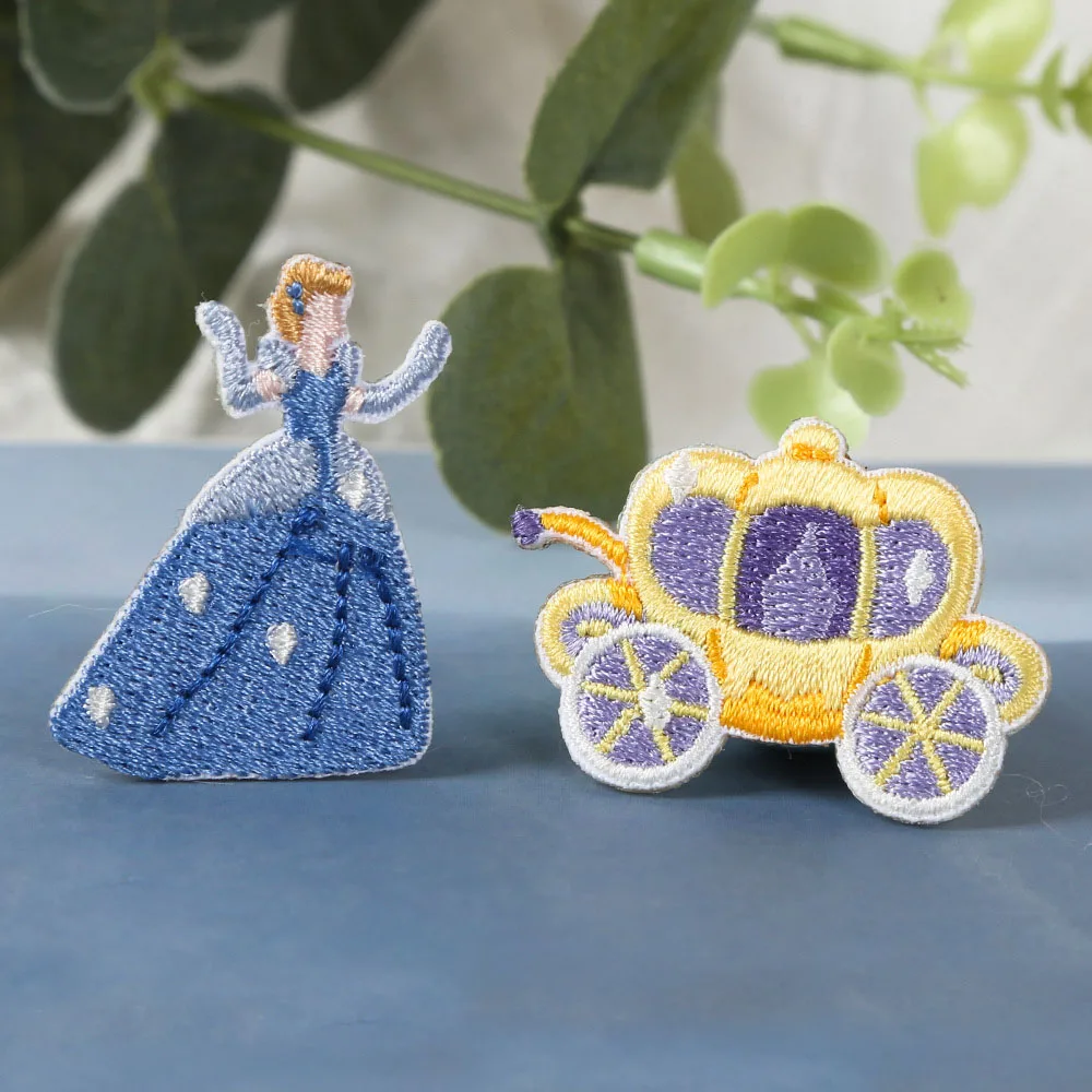 1 Piece Stick on Embroidery Stickers Cinderella Cartoon Pattern Patch Self-Adhesive for Jacket Jeans Bag Hats