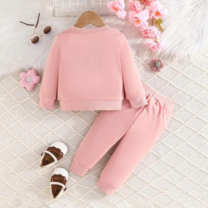 Spring Autumn Infant Clothes Set Flower Decor Long Sleeve Sweatshirts+Solid Pants Baby Girls Fashion Designed Casual Outing Suit