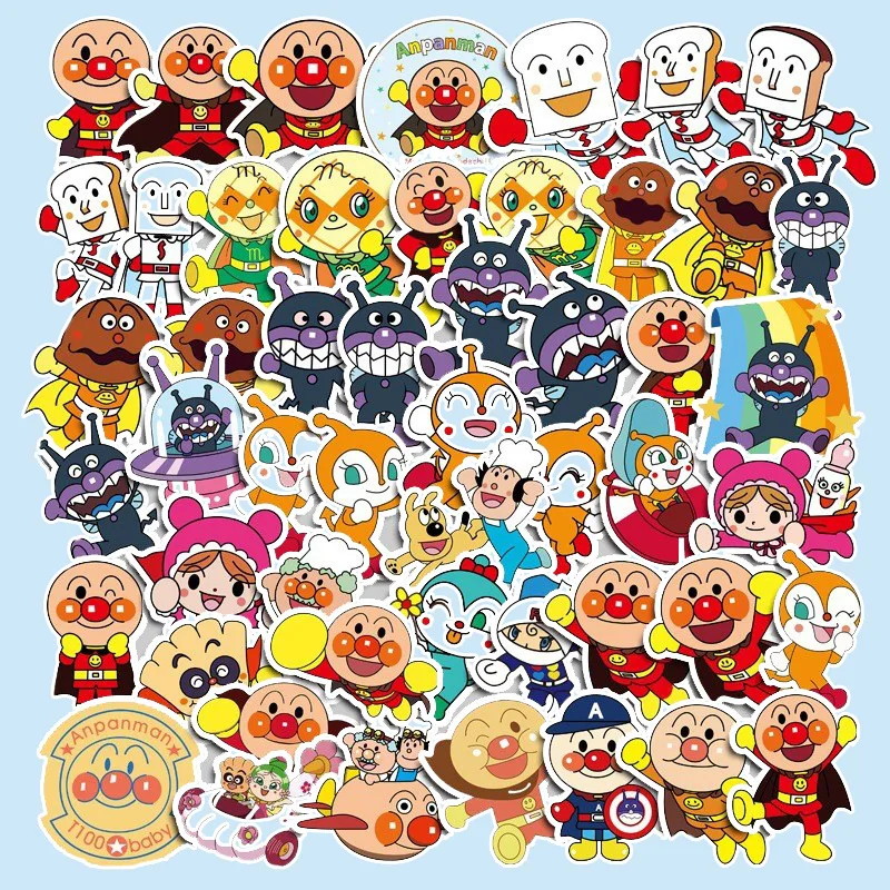 50pcs Cartoon Anime Anpanman Graffiti Stickers Cute Tablet PC Water Cup Mobile Phone Shell Creative Decorate Children\'s DIY Toy