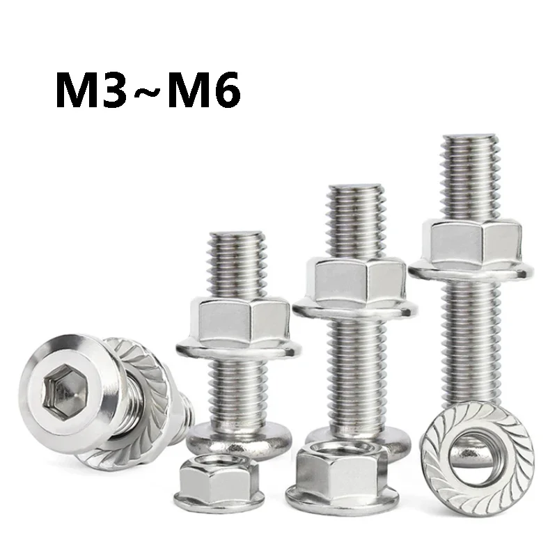 2~20Pcs 304 Stainless Steel Flat Head Beveled Inner Hex Screw Nut Set M3 M4 M5 M6 Hexagon Socket Bolt Nuts Set Furniture Screw
