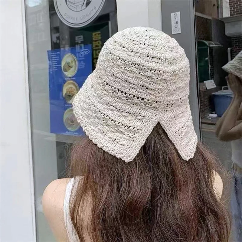 Fashion Weave Bucket Hat for Women Hollow Breathable Outdoor Travel Foldable Soft Sun Hat Beach Fishman Hat Ladies Panama cap