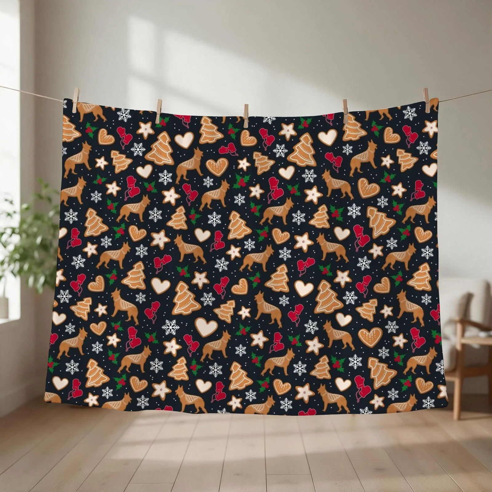 Gingerbread pups German shepherd Throw Blanket couch cozy soft plush fuzzy picnic outdoor blanket