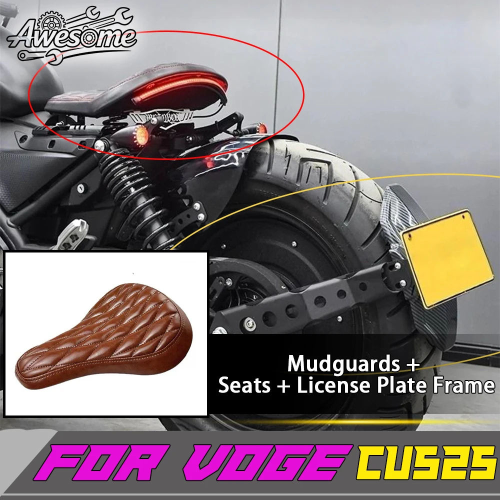 Retro Bobber Solo Seat + Short Rear Fender Kit for VOGE CU525 Cruiser Mud Guard Decor Accessories voge CU525 525-CU