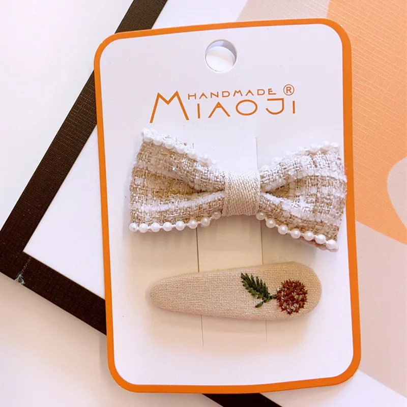 2 teile/satz Mädchen Stoff haarspangen mädchen Baby niedlichen Bogen haarspange Kinder Blumen haarklammer Spitze Stickerei Haarnadeln und Clips Haarschmuck – Detail 7