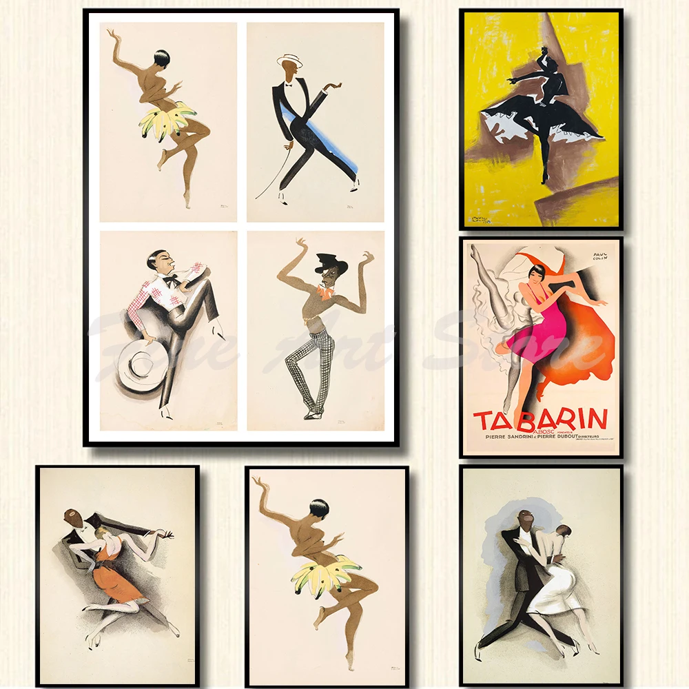 Retro Paul Colin Jazz Music Artwork 1927 Josephine Baker Dancer Art Deco Poster Canvas Painting Wall Pictures Home Decor