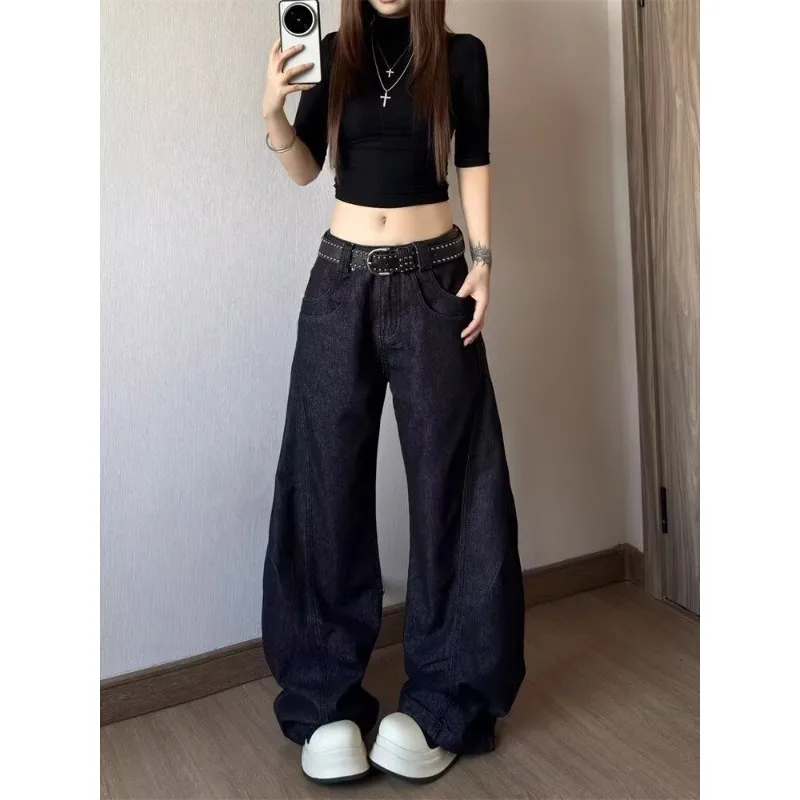 

Loose Jeans Womens Jeans Spring Collection Black Vintage Wide Leg High Waist Comfort Fit Flowy Straight Cut Long Pant