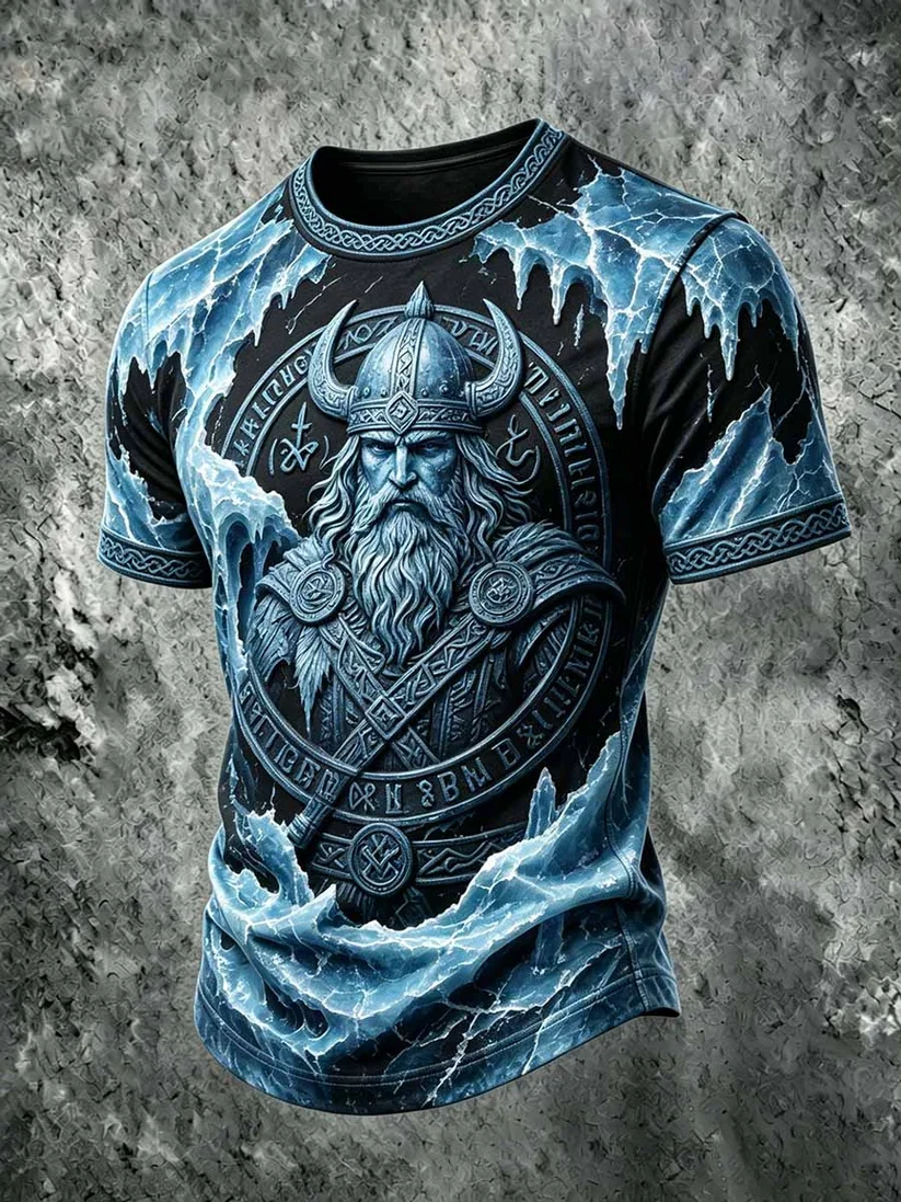 2027 Summer Best-selling Men's Vintage Viking Style 3D Printed Outdoor Sports Breathable Quick-Drying T-Shirt Family Style Shirt