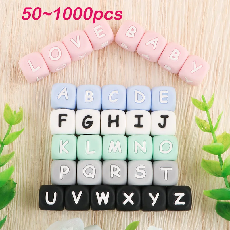 50~1000Pcs 12MM Multicolour English Alphabet Silicone Letters Beads For Jewelry Making DIY Pacifier Chain Bracelets Accessories