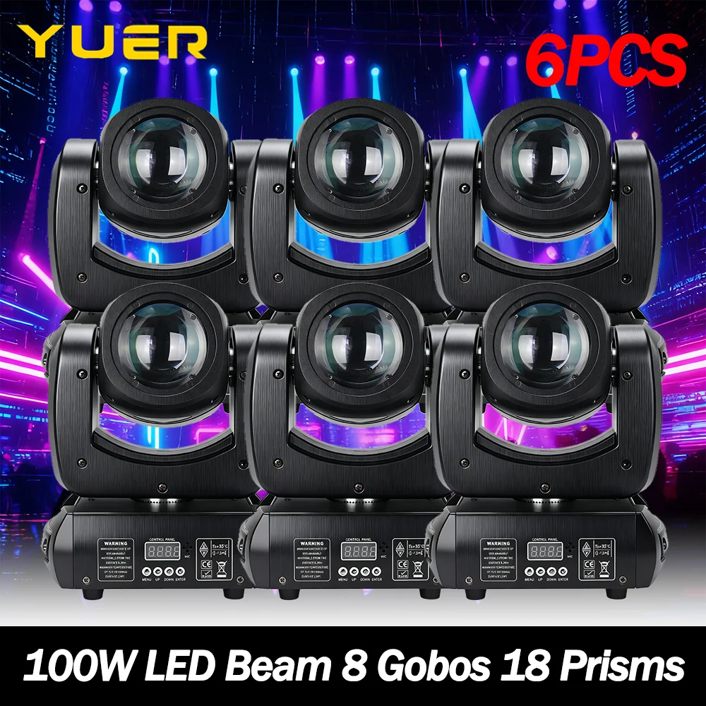 

6pcs 100W LED Moving head Light with 8 Gobos 8 Colors 18 prisms DMX512 for DJ Disco party wedding club bar stage lighting