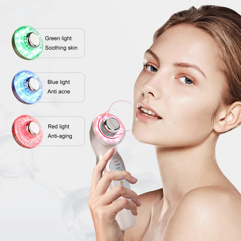 1Mhz 3Mhz Dual Ultrasonic Face Massager 3 Colors LED Light Facial Photon Ultrasound Therapy Skin Care Body Slim Anti Cellulite