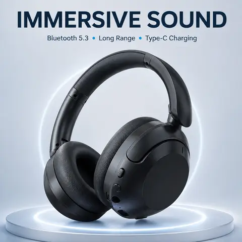 Wireless Headphones Bluetooth 5.3 Over-Ear HiFi Stereo 40mm Driver Type-C Fast Charge 80H Standby Foldable AUX Audio Headset