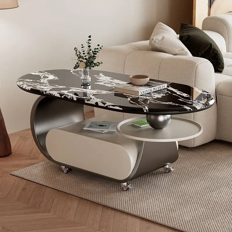 for Italian Style Oval Coffee Table Modern Minimalist Light Luxury Living Room Furniture Small Apartment Microcrystalline