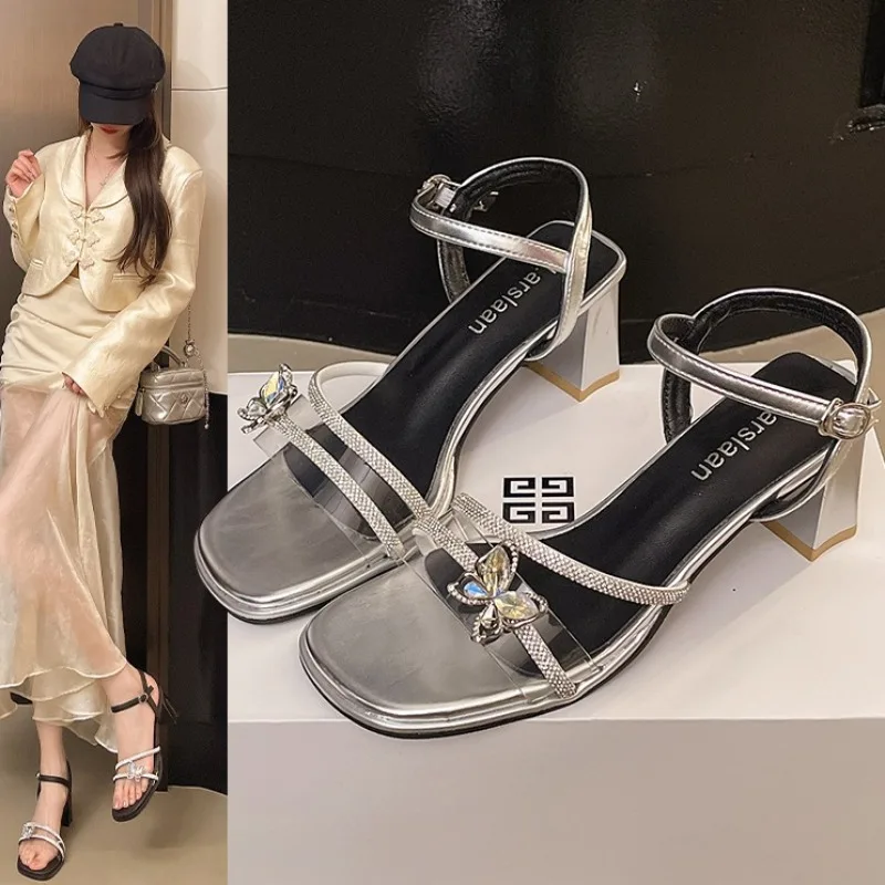 

Diamond Sandals for Women Summer Open Toe Party Dress Shoes Elegant Slingbacks Shoes Brand Fashion Rhinestone High Heels Women