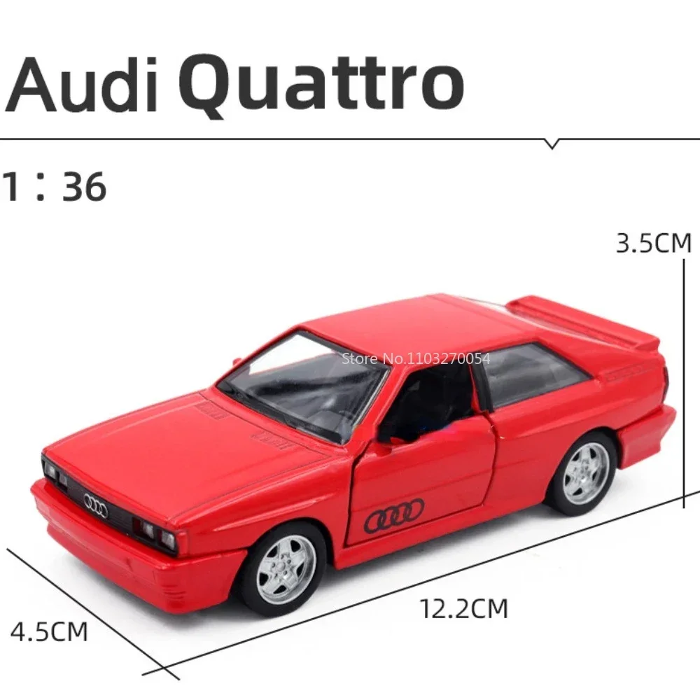 1:36 Audi Quattro 1980 liga modelo de carro de brinquedo portas fundidas abertas puxar para trás pneus de borracha veículo em miniatura para crianças presente de natal