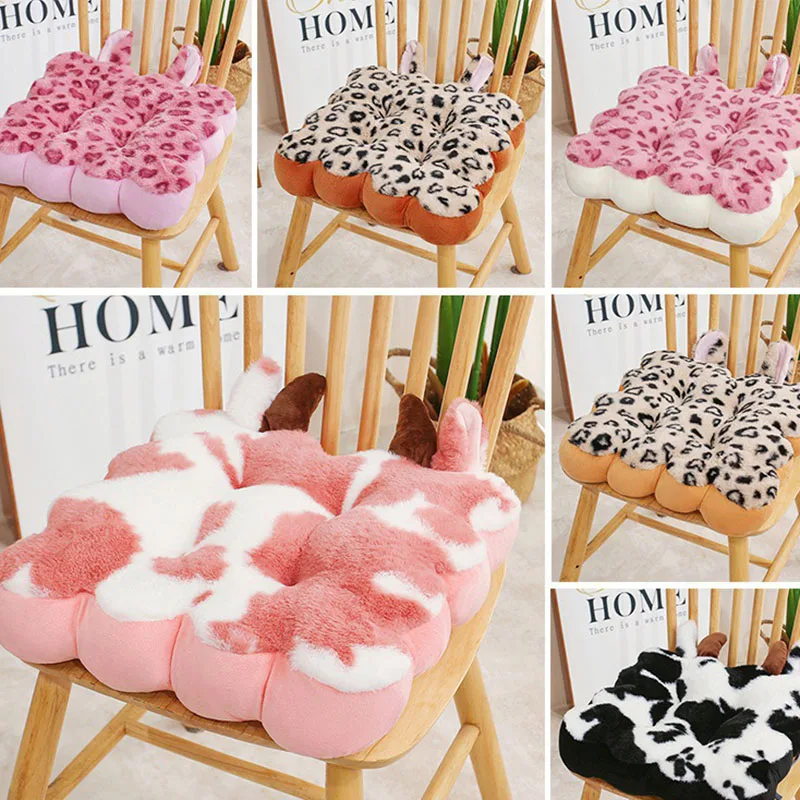 American Leopard Print Plush Cushion Super Soft Faux Rabbit Velvet Back Pillow Office Computer Chair Cushion for Autumn Winter