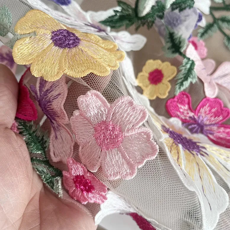 

1 ярд 3D цветная вышивка тела Cheongsam свадебное платье женское платье аксессуары ткань для шитья абрикосовая нижняя сетчатая ткань