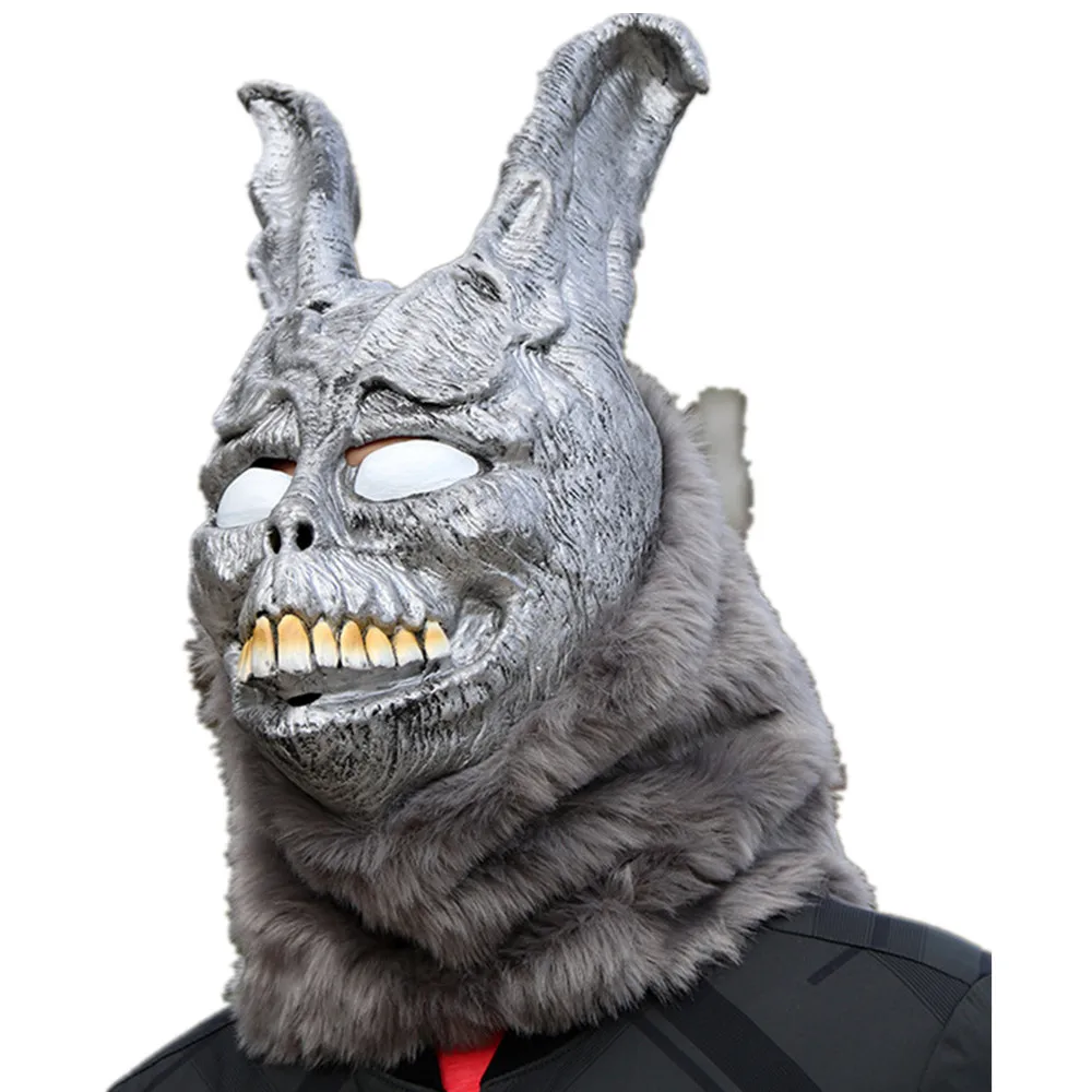 

Frank The Bunny Mask Latex Overhead with Fur Adult Costume Cosplay Party Play Mask Grey