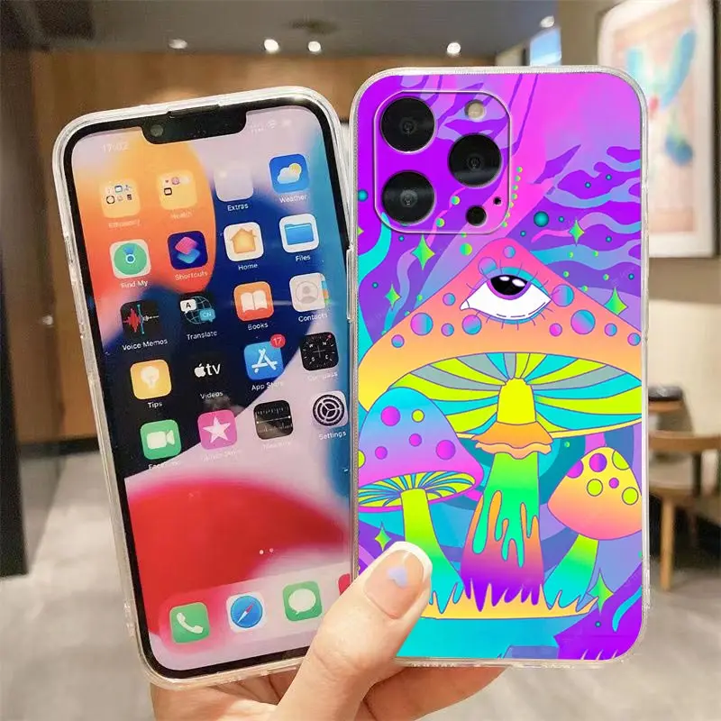 Clear Case For iPhone Apple 14 12 13 Mini 11 Pro SE 8 7 6 15 Plus XR XS Max SE Case Funda Shell Colourful Psychedelic Trippy Art