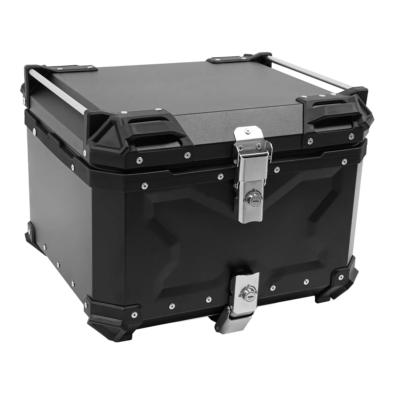 Motorcycle Tail Box, Black, Waterproof, Durable, Large Capacity, With Lock & Keys, For Travel, Storage & Safety