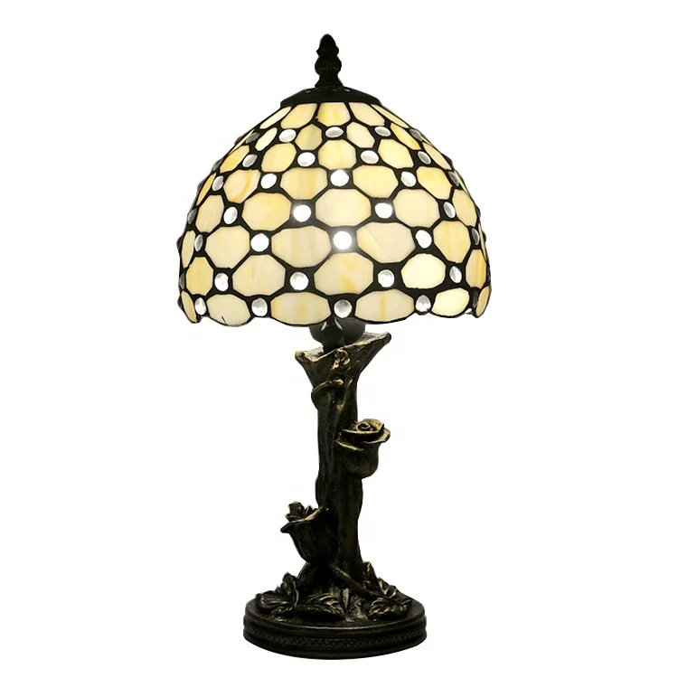 

8 Inch Retro Pteris Beads Stained Glass Tiffany Style Bedside Reading Lamp