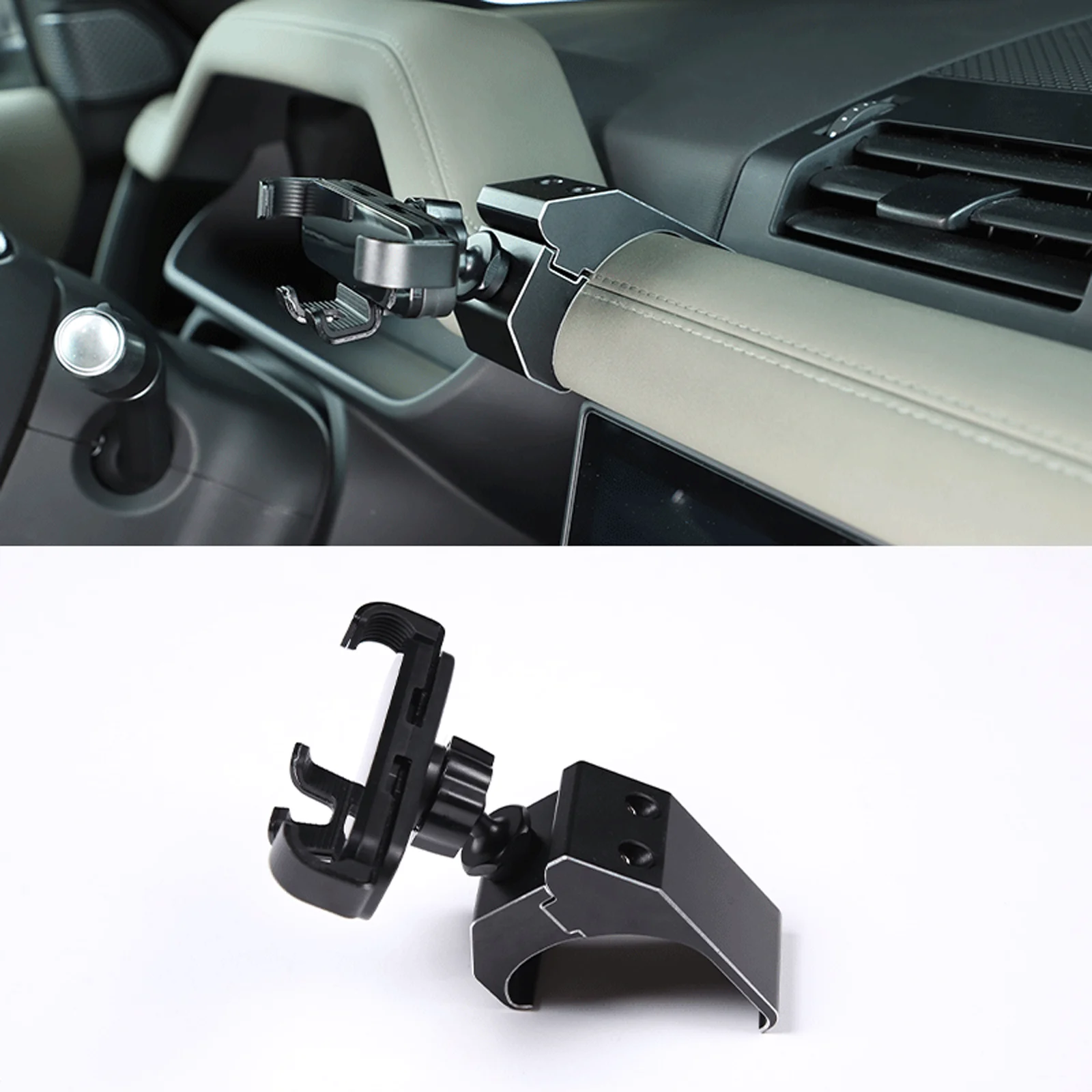 Alloy Black Mobile Phone Holder Mount Bracket Stand For Land Rover Defender 90 110 2020-2022 image 2