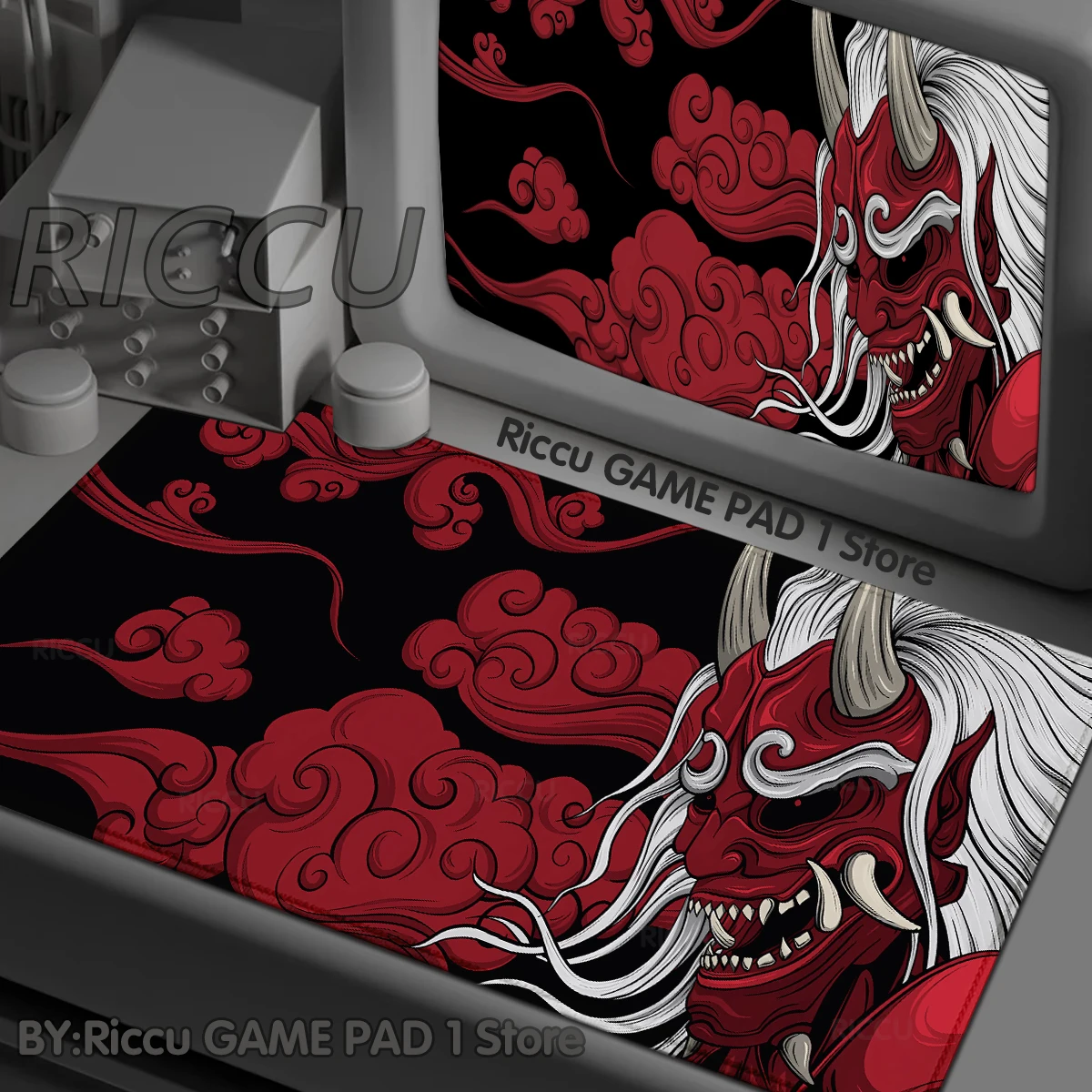 

Game Mouse Pad Japanese Samurai Devil Mousepad Black Ghost Face Gamer Deskmat XXL Mousemat Carpet Accessories Extended Tablemat