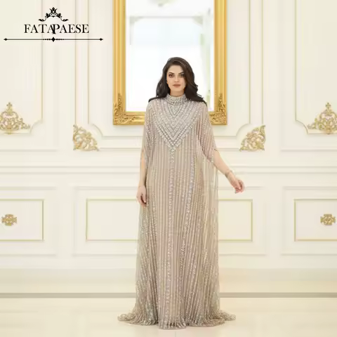 FATAPAESE Sparkling Rhinestones Luxury Prom Dresses 2026 Arabic Dubai Muslim Beads Evening Dress for Wedding Party Evening Gowns