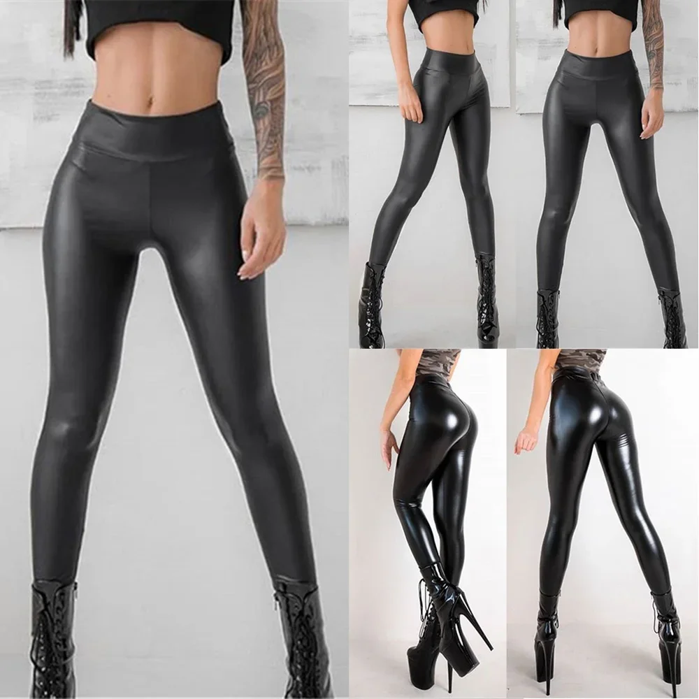 Winter Leder Leggings Frauen Sexy Nachtclub Hüfte Heben Casual Schwarz 4XL 5XL PU Hosen Hohe Taille Warme Leggings Mode Hosen